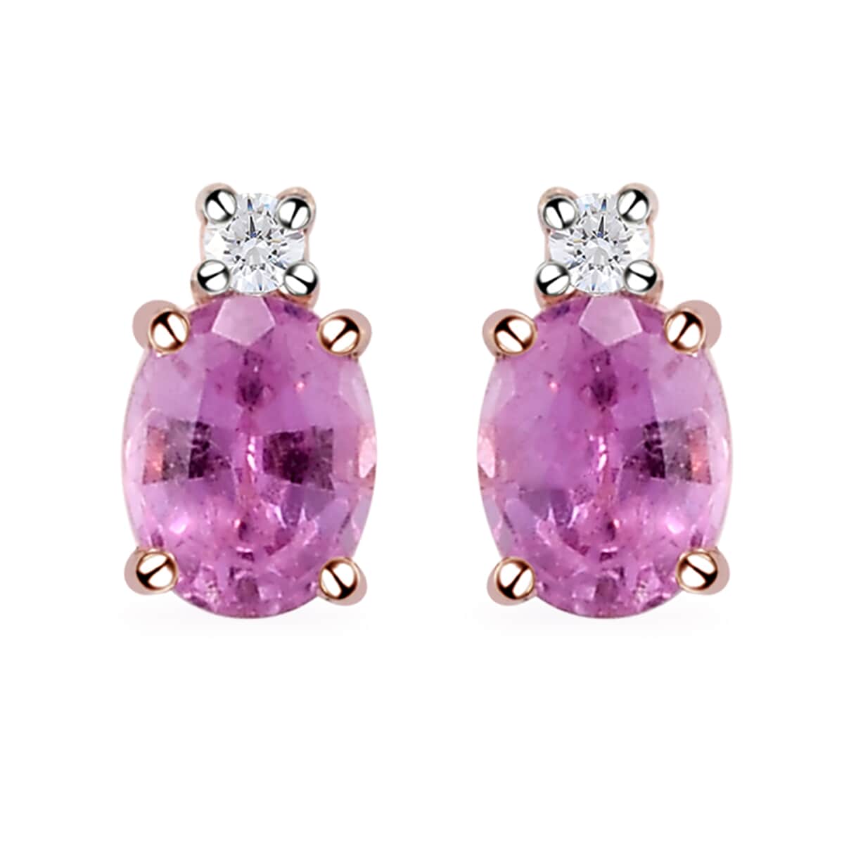 TLV Ilakaka Hot Pink Sapphire, White Zircon Stud Earrings, Ring (Size 5.0) and Pendant in Vermeil RG Over Sterling Silver 3.50 ctw image number 6
