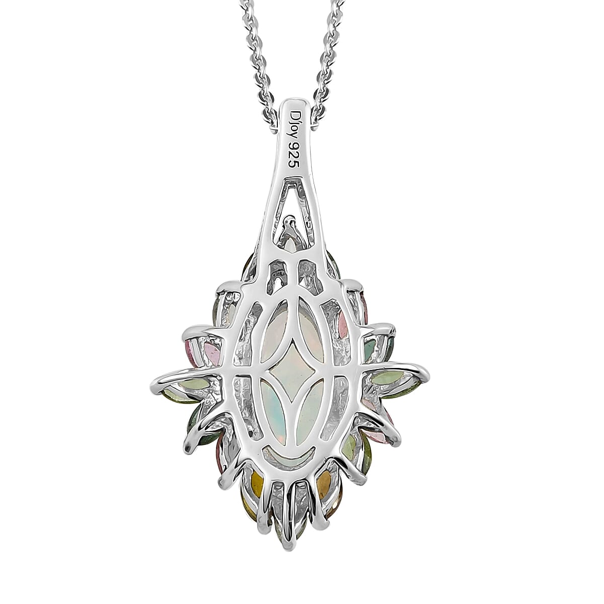 Premium Ethiopian Welo Opal and Multi-Tourmaline Floral Spray Pendant Necklace 20 Inches in Platinum Over Sterling Silver 2.75 ctw image number 4