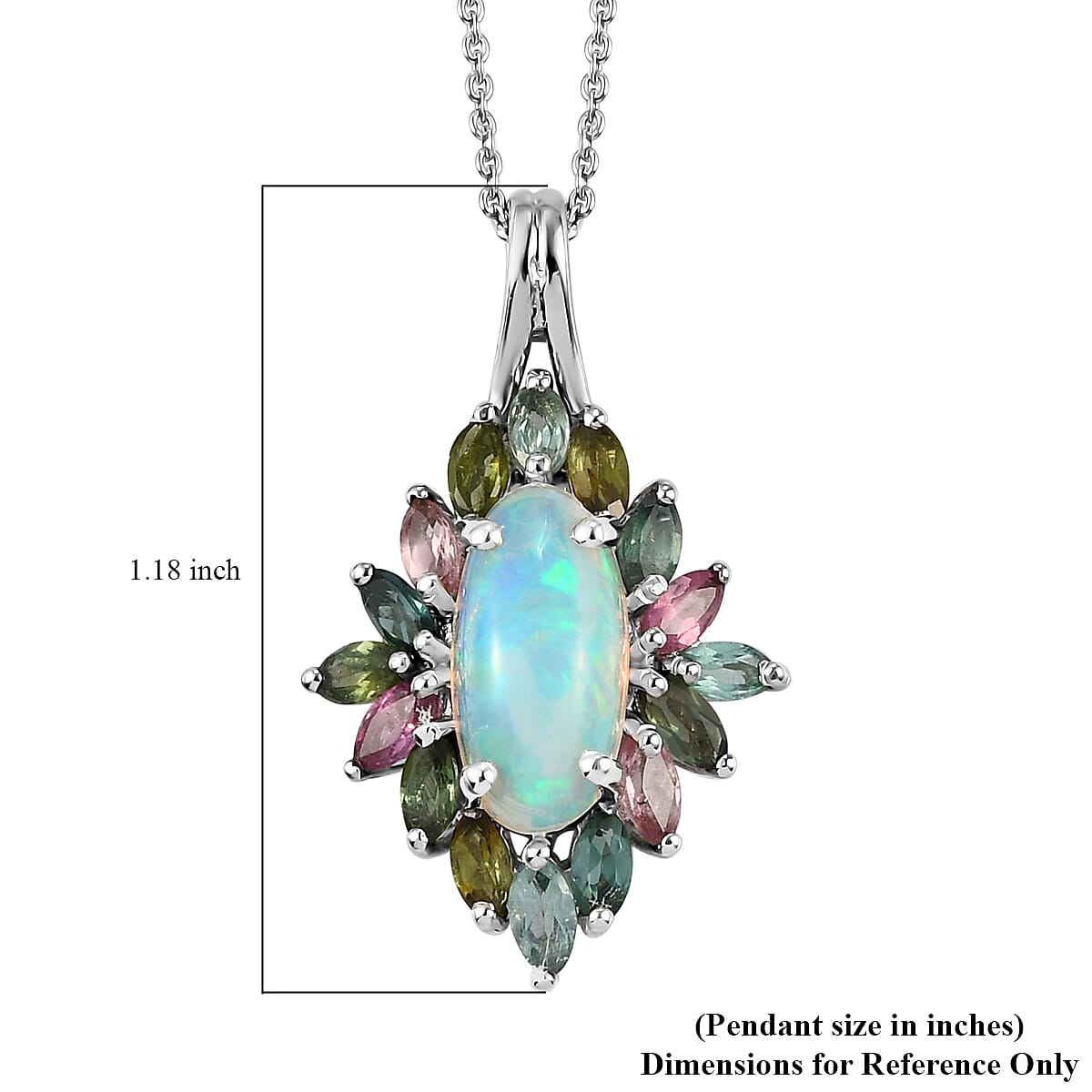 Premium Ethiopian Welo Opal and Multi-Tourmaline Floral Spray Pendant Necklace 20 Inches in Platinum Over Sterling Silver 2.75 ctw image number 5