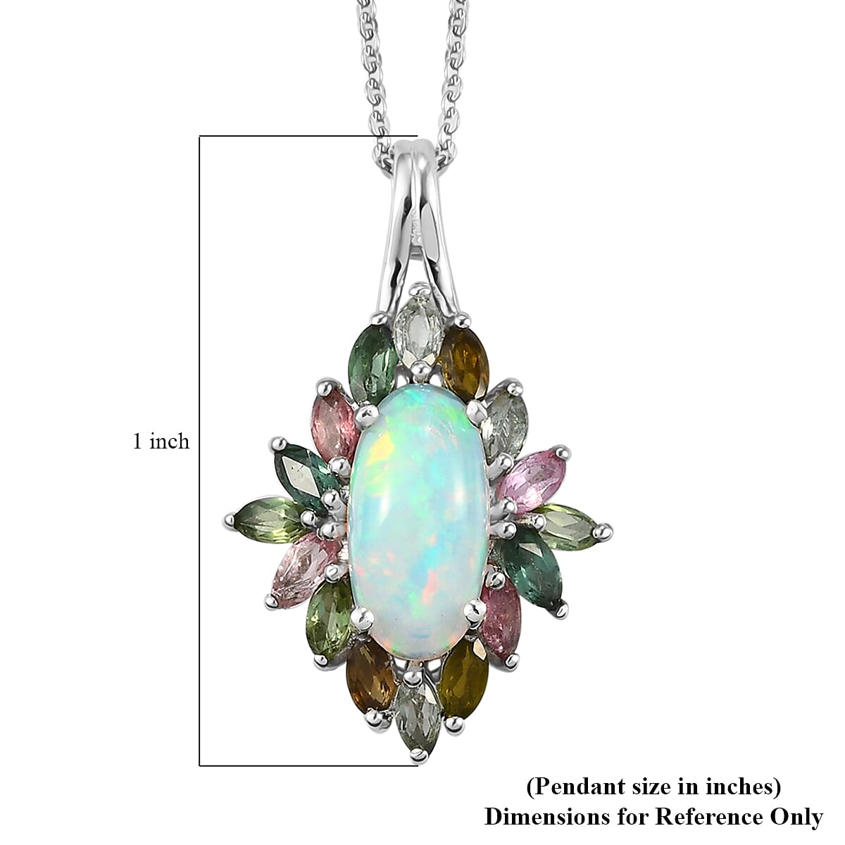 Premium Ethiopian Welo Opal and Multi-Tourmaline Floral Spray Pendant Necklace 20 Inches in Platinum Over Sterling Silver 2.75 ctw image number 6