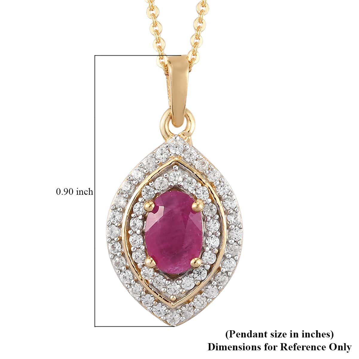 Premium Mozambique Ruby and Natural White Zircon Marquise Shape Double Halo Pendant Necklace 20 Inches in Vermeil YG Over Sterling Silver 1.55 ctw image number 6