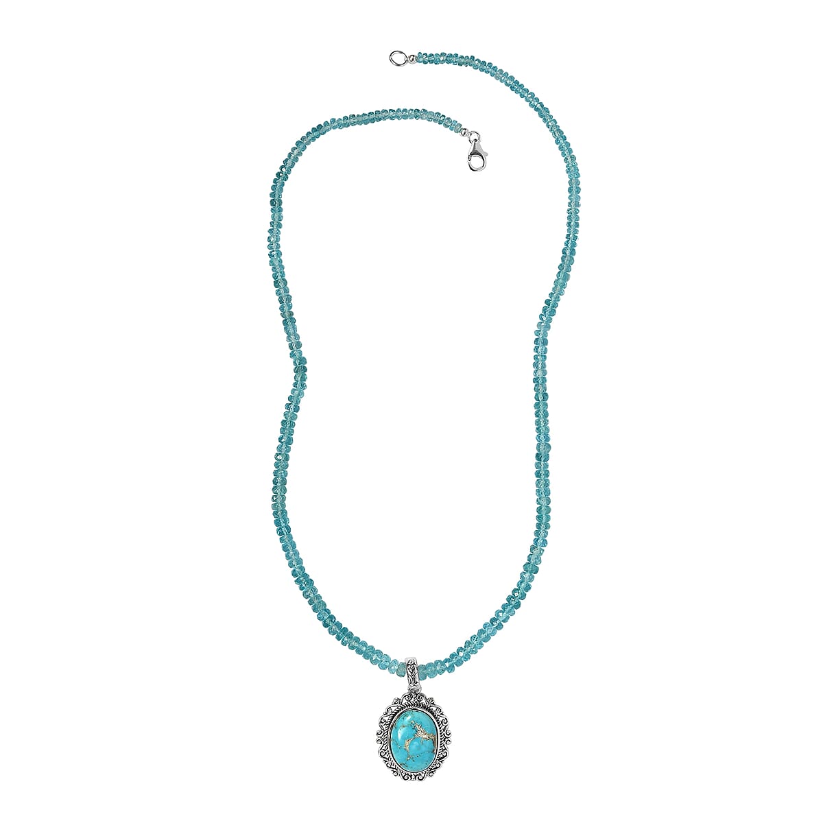 Artisan Crafted South Hill Turquoise Pendant with Apatite Beaded Necklace 20 Inches in Sterling Silver 84.50 ctw image number 3