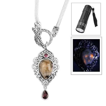 Artisan Crafted Natural Yooperlite and Orissa Rhodolite Garnet Pendant Necklace 20 Inches in Sterling Silver 6.00 ctw with Free UV Flash Light image number 0