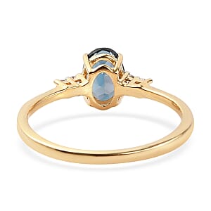 London Blue Topaz and Natural White Zircon Earrings, Ring (Size 6.0) and Pendant Box Set in Vermeil Yellow Gold Over Sterling Silver 3.00 ctw