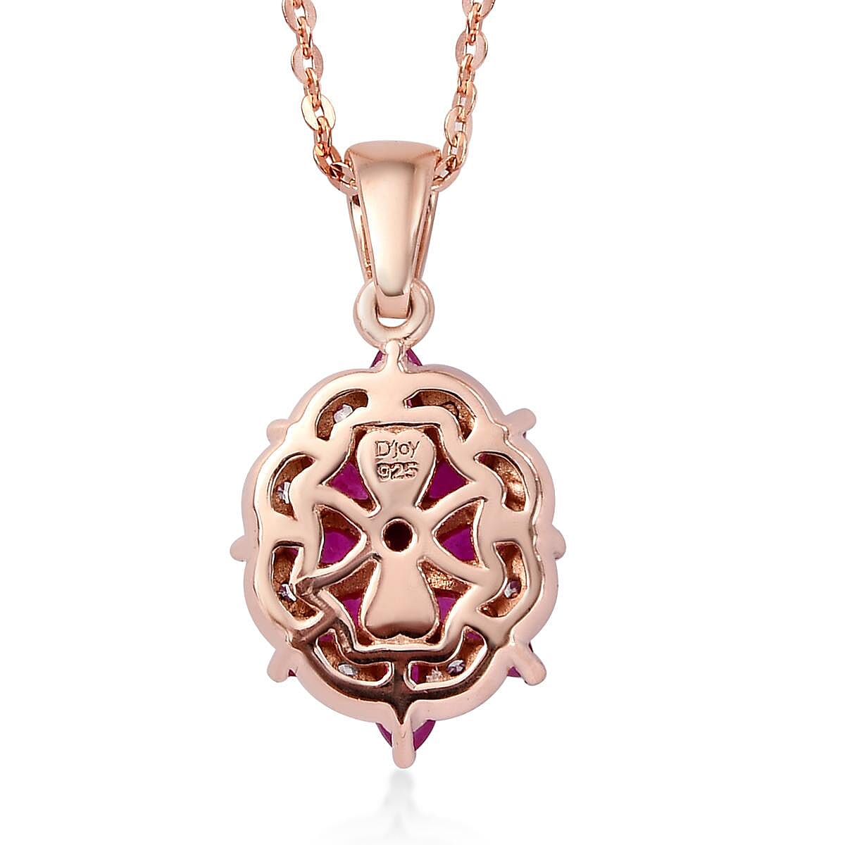 Premium Mozambique Ruby and White Zircon Floral Pendant Necklace 20 Inches in Vermeil Rose Gold Over Sterling Silver 1.50 ctw