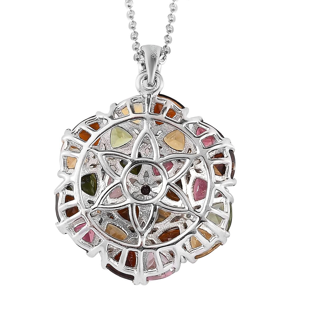Multi-Tourmaline Cluster Pendant Necklace 20 Inches in 14K Yellow Gold and Platinum Over Sterling Silver 5.15 ctw image number 4