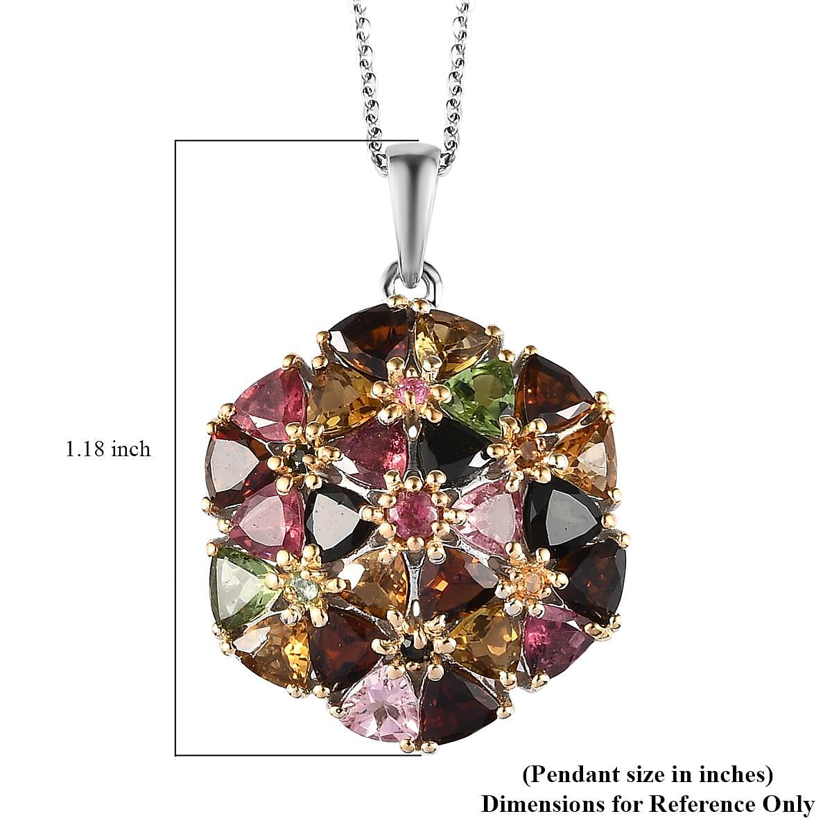 Multi-Tourmaline Cluster Pendant Necklace 20 Inches in 14K Yellow Gold and Platinum Over Sterling Silver 5.15 ctw image number 6
