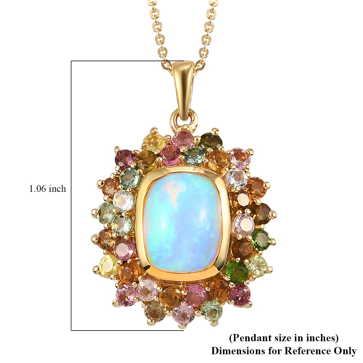 Premium Ethiopian Welo Opal and Multi-Tourmaline Floral Pendant Necklace 20 Inches in Vermeil Yellow Gold Over Sterling Silver 3.65 ctw image number 6