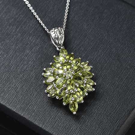 Arizona Peridot Floral Spray Pendant Necklace 20 Inches in Platinum Over Sterling Silver 5.40 ctw image number 1