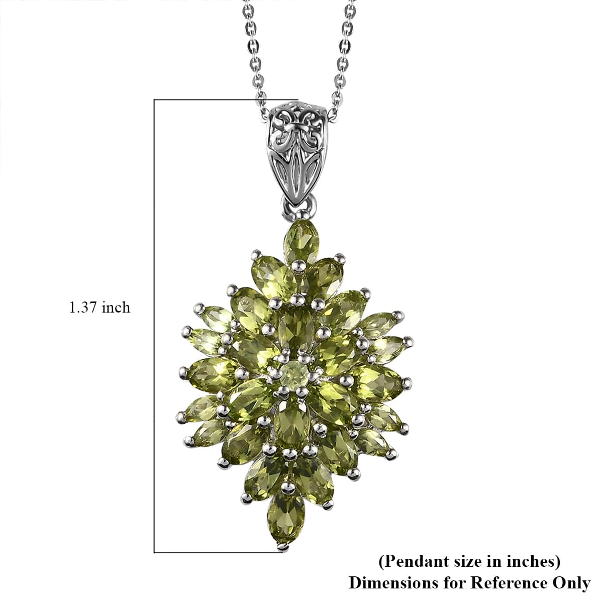 Arizona Peridot Floral Spray Pendant Necklace 20 Inches in Platinum Over Sterling Silver 5.40 ctw image number 5