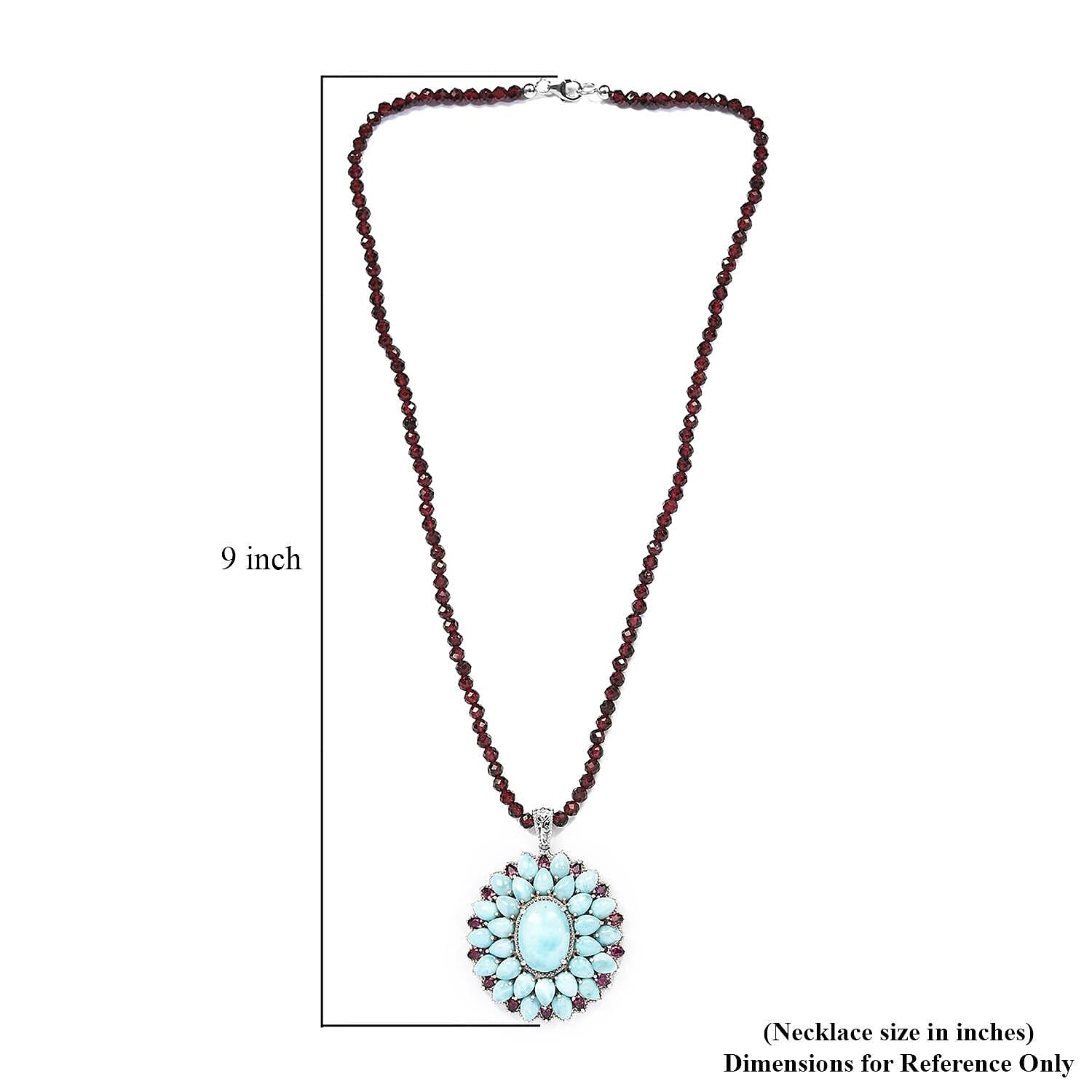 Ankur Treasure Chest Larimar and Orissa Rhodolite Garnet Cocktail Pendant with Beaded Necklace 20 Inches in Platinum Over Sterling Silver 138.00 ctw
