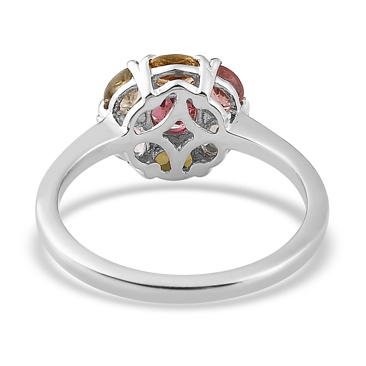 Multi-Tourmaline and White Zircon Floral Ring (Size 10.0) and Pendant Necklace 20In in Platinum Over Sterling Silver 2.85 ctw