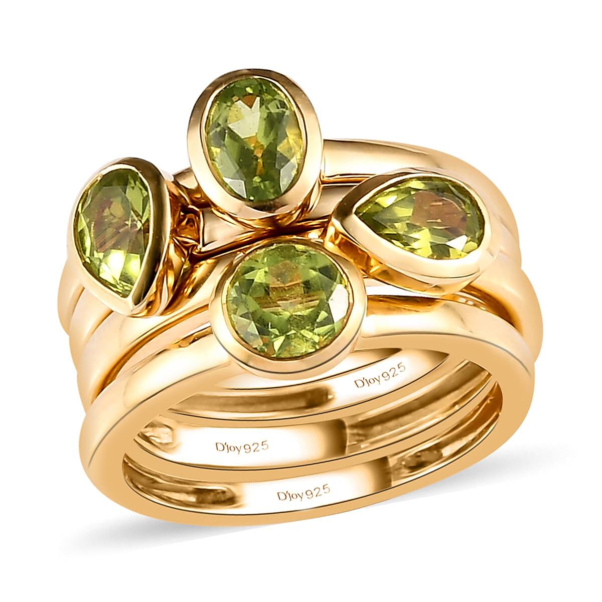 Set of 4 AMERICAN Natural Arizona Peridot Stackable Ring in Vermeil Yellow Gold Over Sterling Silver (Size 6.0) 7.35 Grams 1.90 ctw image number 3