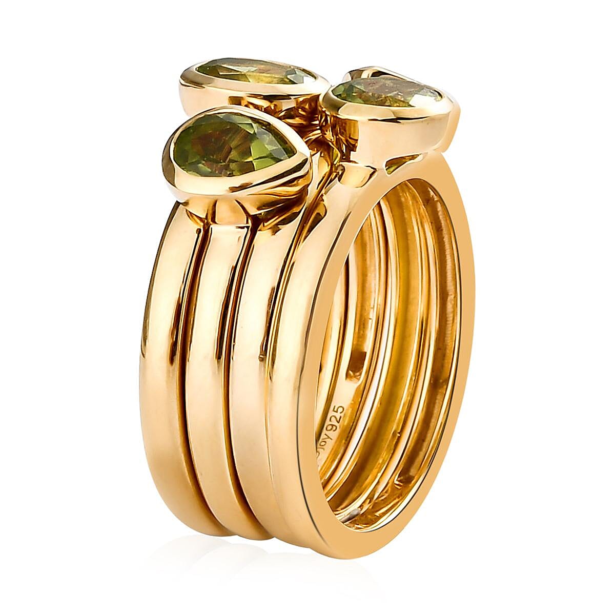 Set of 4 AMERICAN Natural Arizona Peridot Stackable Ring in Vermeil Yellow Gold Over Sterling Silver (Size 6.0) 7.35 Grams 1.90 ctw image number 4