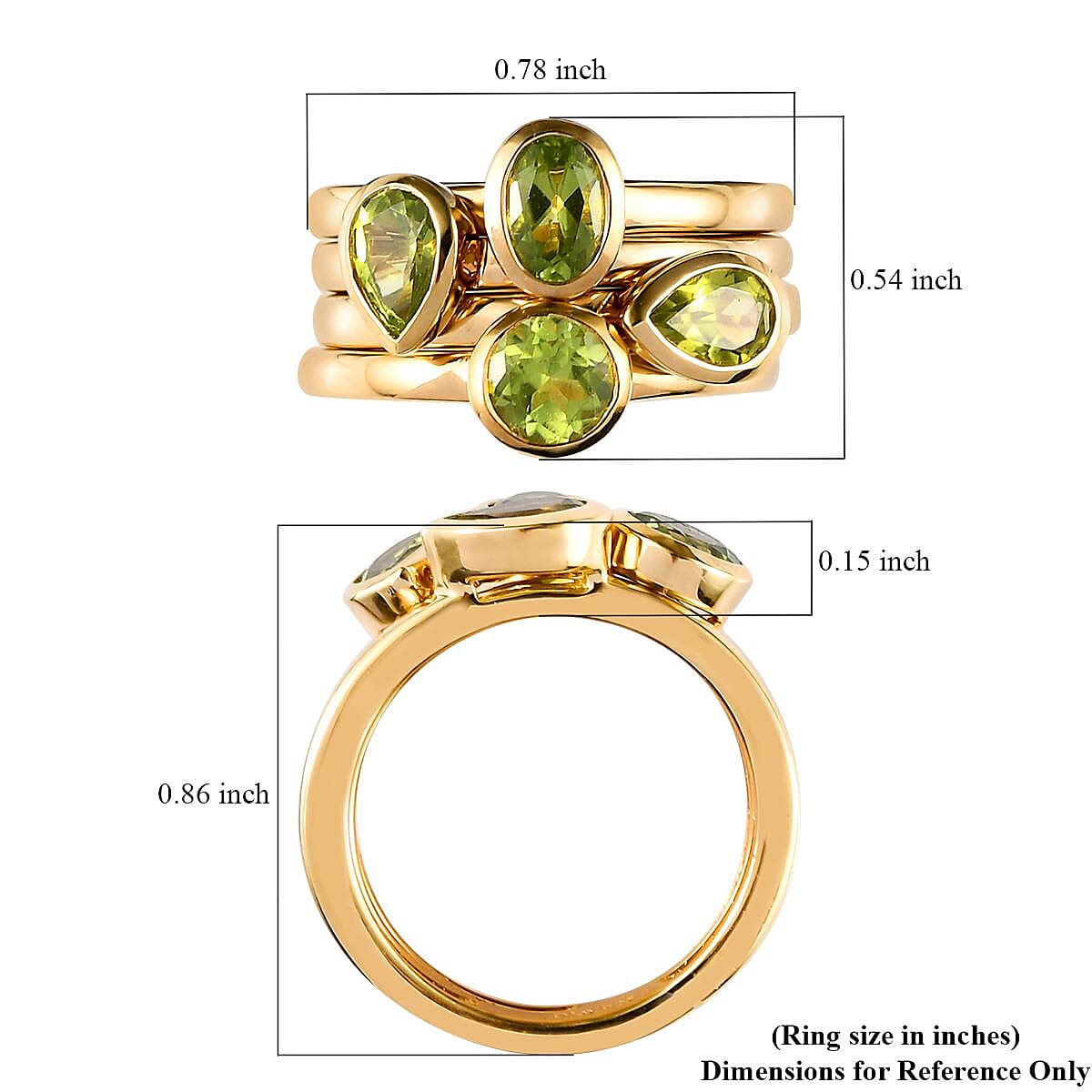 Set of 4 AMERICAN Natural Arizona Peridot Stackable Ring in Vermeil Yellow Gold Over Sterling Silver (Size 6.0) 7.35 Grams 1.90 ctw image number 6