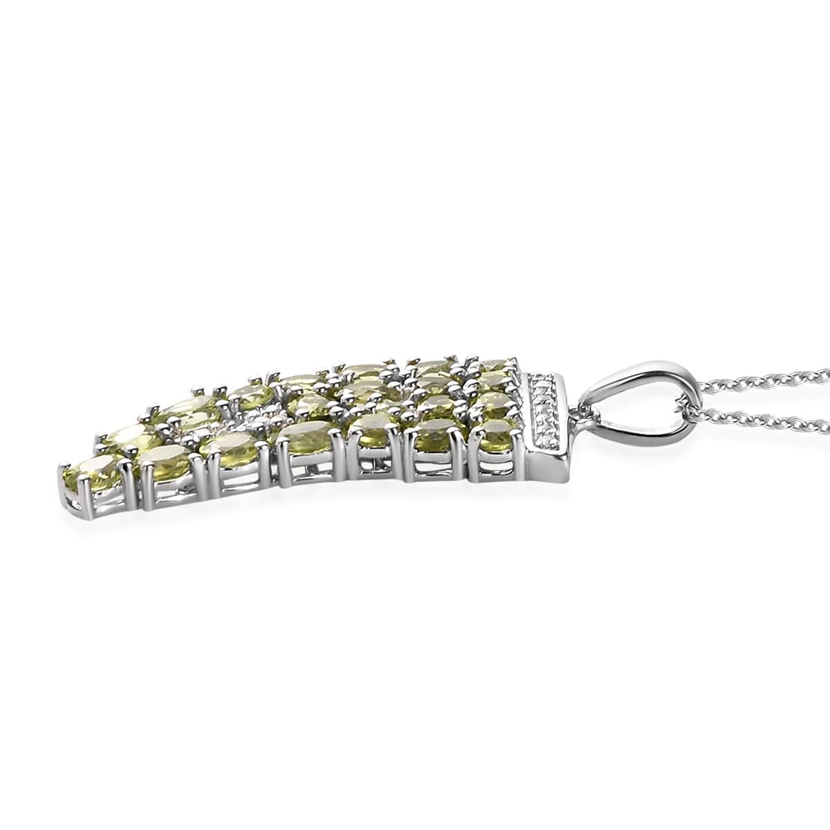 American Natural Arizona Peridot and Natural White Zircon Horn Shape Pendant Necklace 20In in Platinum Over Sterling Silver 3.75 ctw image number 3