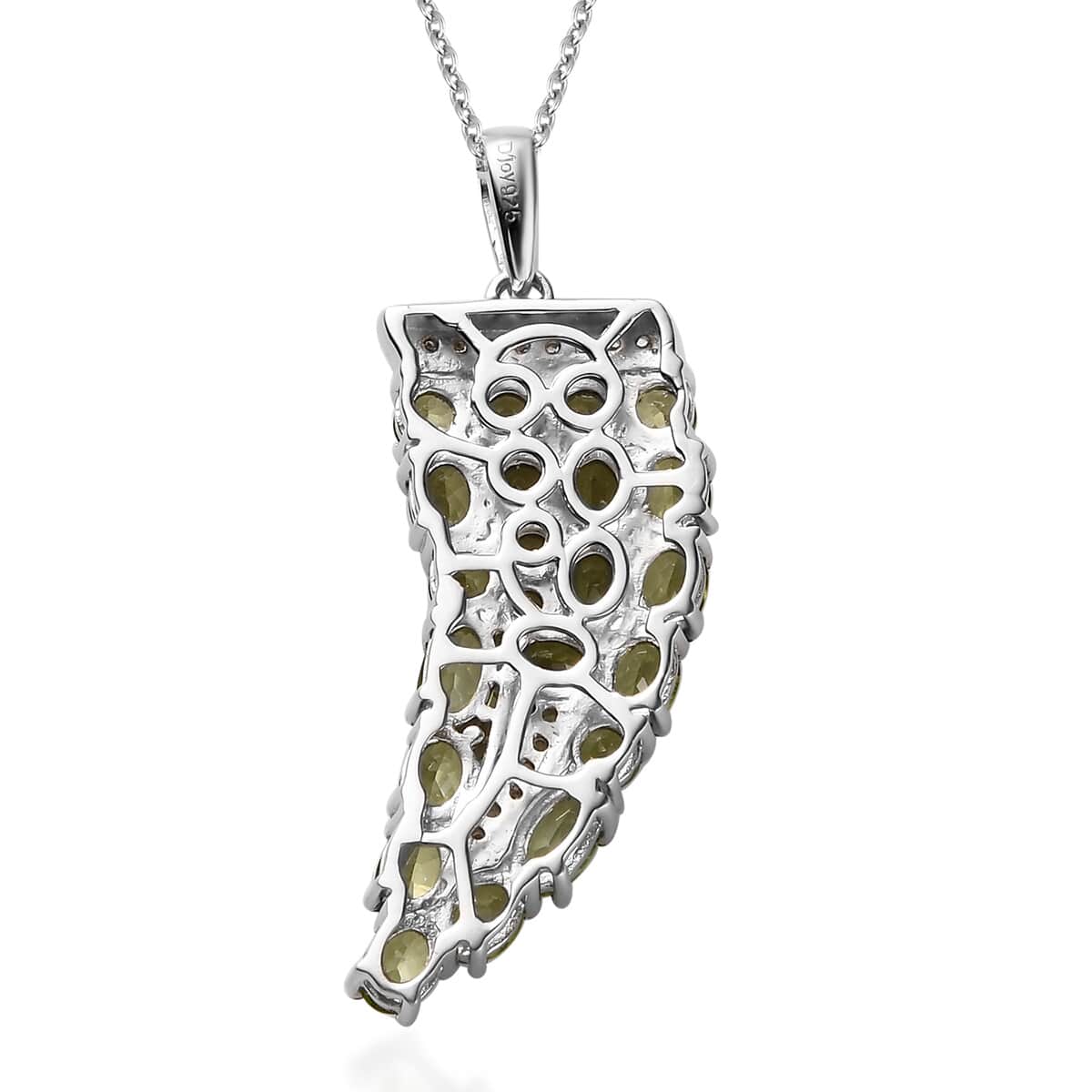 American Natural Arizona Peridot and Natural White Zircon Horn Shape Pendant Necklace 20In in Platinum Over Sterling Silver 3.75 ctw image number 4