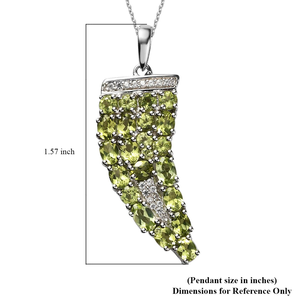 American Natural Arizona Peridot and Natural White Zircon Horn Shape Pendant Necklace 20In in Platinum Over Sterling Silver 3.75 ctw image number 6