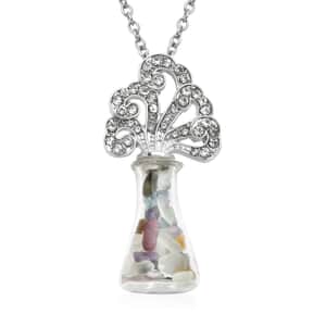 Austrian Crystal, Glass and Multi Gemstone Flower Pot Pendant in Silvertone with Stainless Steel Necklace 24-26 Inches 3.00 ctw