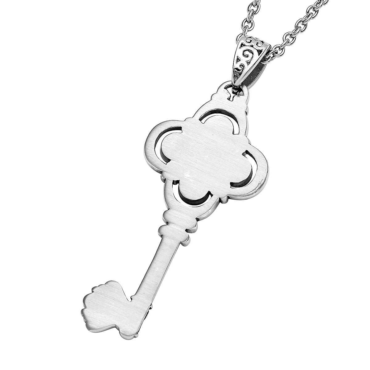 Lapis Lazuli Key Pendant Necklace 20 Inches in Stainless Steel 1.20 ctw image number 4