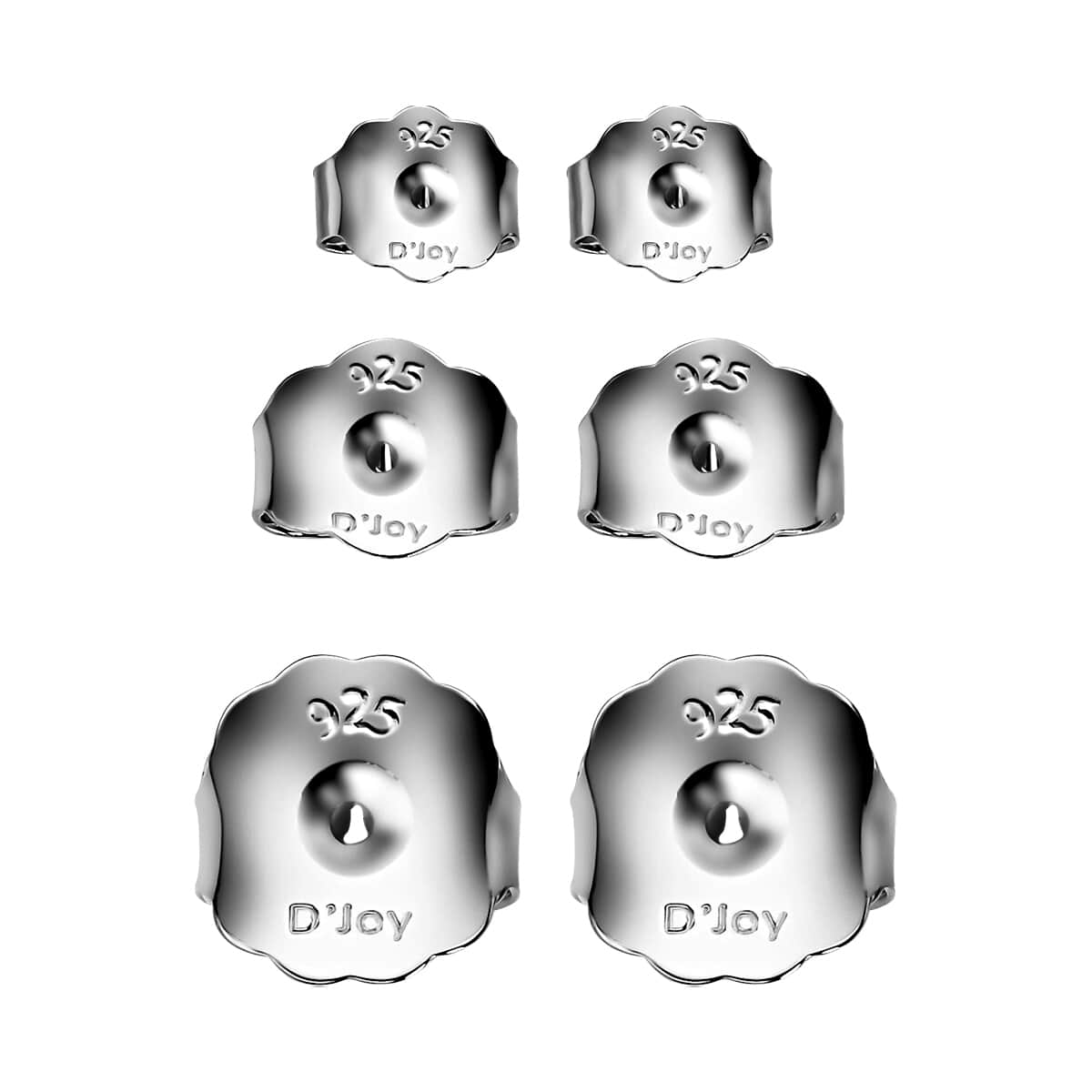 Set of 3 Friction Earrings Push Backs in Rhodium Over Sterling Silver (5, 6, 9mm) image number 0