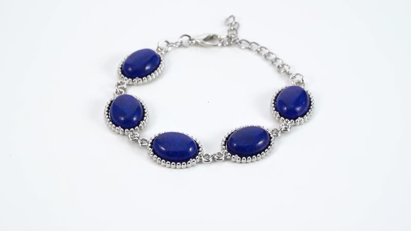 Lapis Lazuli 5 Stone Bracelet (7.50-9.0In) and Earrings in Silvertone 70.00 ctw