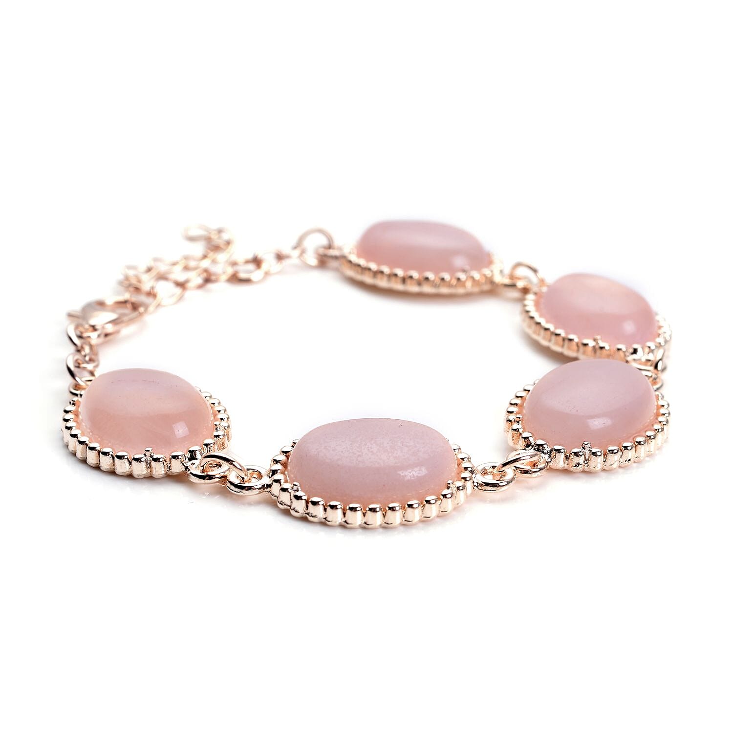 Galilea Rose Quartz 5 Stone Bracelet (7.50-9.0In) and Dangle Earrings in Rosetone 70.00 ctw