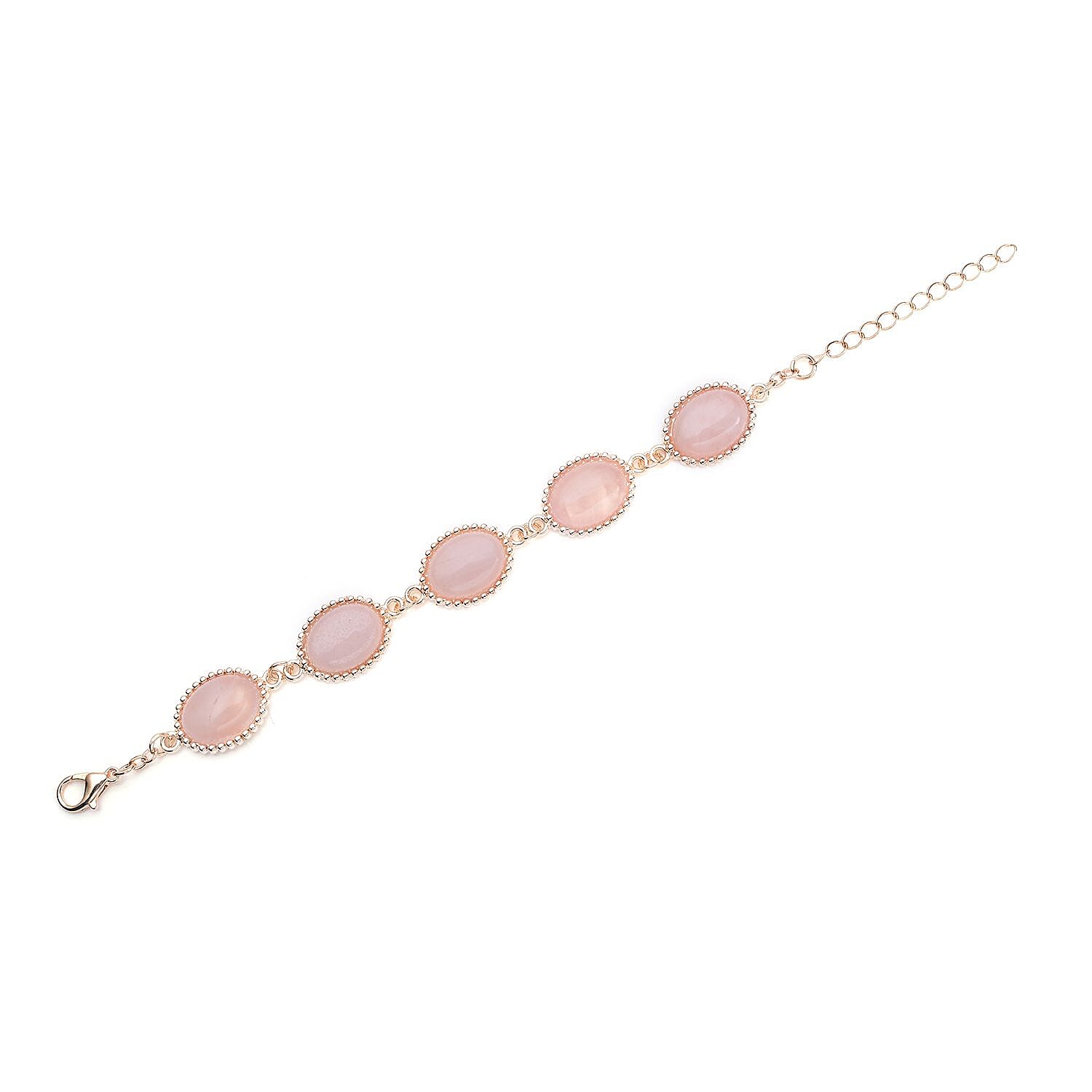 Galilea Rose Quartz 5 Stone Bracelet (7.50-9.0In) and Dangle Earrings in Rosetone 70.00 ctw