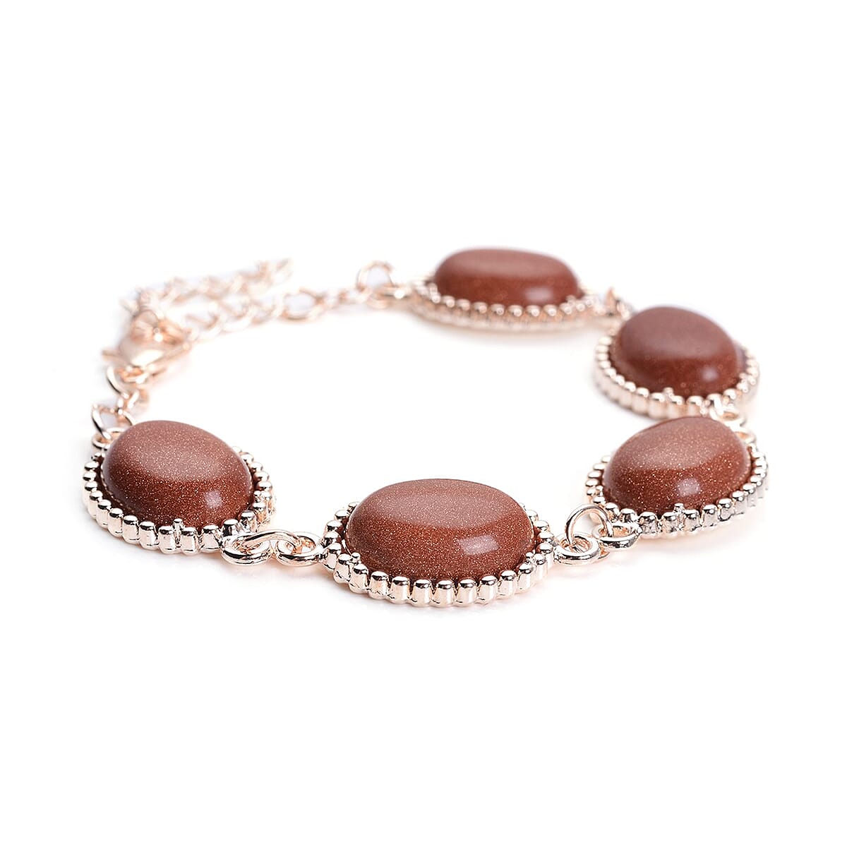 Gold Sandstone 5 Stone Bracelet (7.50-9.0In) and Dangle Earrings in Rosetone 70.00 ctw image number 2