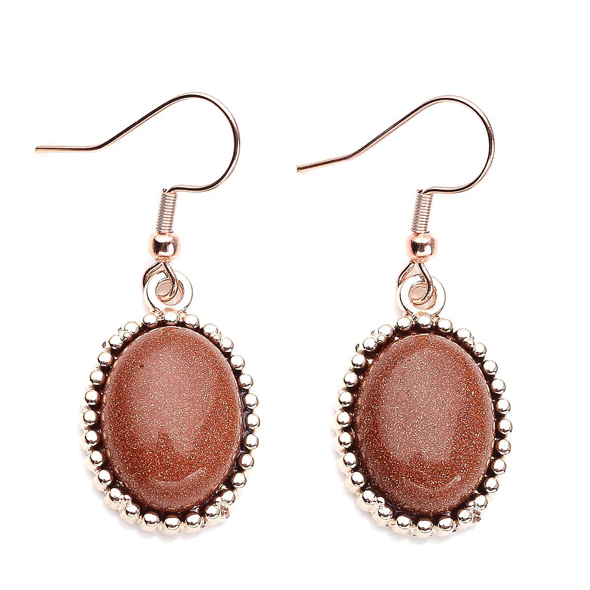 Gold Sandstone 5 Stone Bracelet (7.50-9.0In) and Dangle Earrings in Rosetone 70.00 ctw image number 5