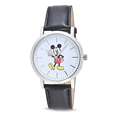 DISNEY Set of 2 Japanese Movement Mickey and Minnie Watch with Black Vegan Leather (44mm, 7-9) & Red Vegan Leather (34mm, 6-8)