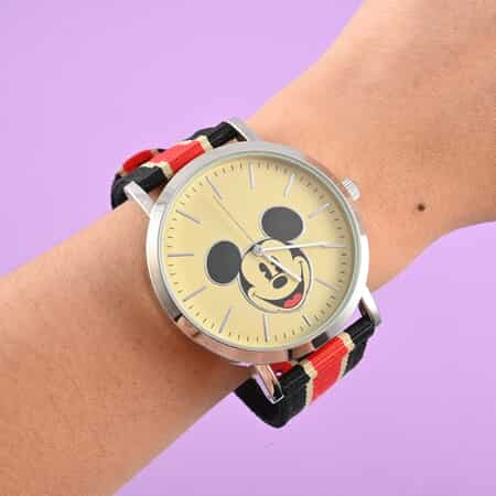 DISNEY Set of 2 Japanese Movement Mickey and Minnie Face Watch with Nylon Vintage Stripe Strap (44mm, 7-9) (34mm, 6-8) , Designer Nylon Straps Watch , Analog Luxury Wristwatch image number 2