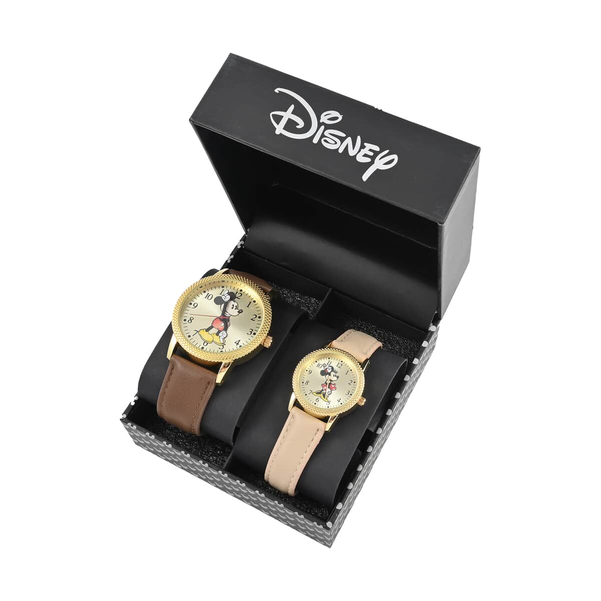 DISNEY Set of 2 Japanese Movement Mickey and Minnie Hands Watch with Brown Vegan Leather (42mm, 7-9) & Tan Vegan Leather (32mm, 6-8) image number 5