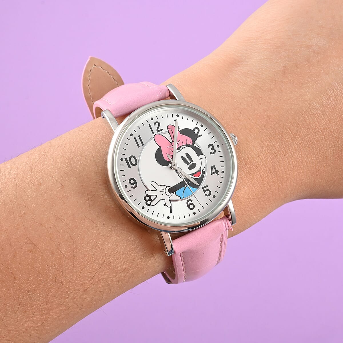 DISNEY Set of 2 Japanese Movement Mickey and Minnie Watch with Black Vegan Croc Leather (44mm, 7-9) & Pink Vegan Croc Leather (34mm, 6-8) image number 1