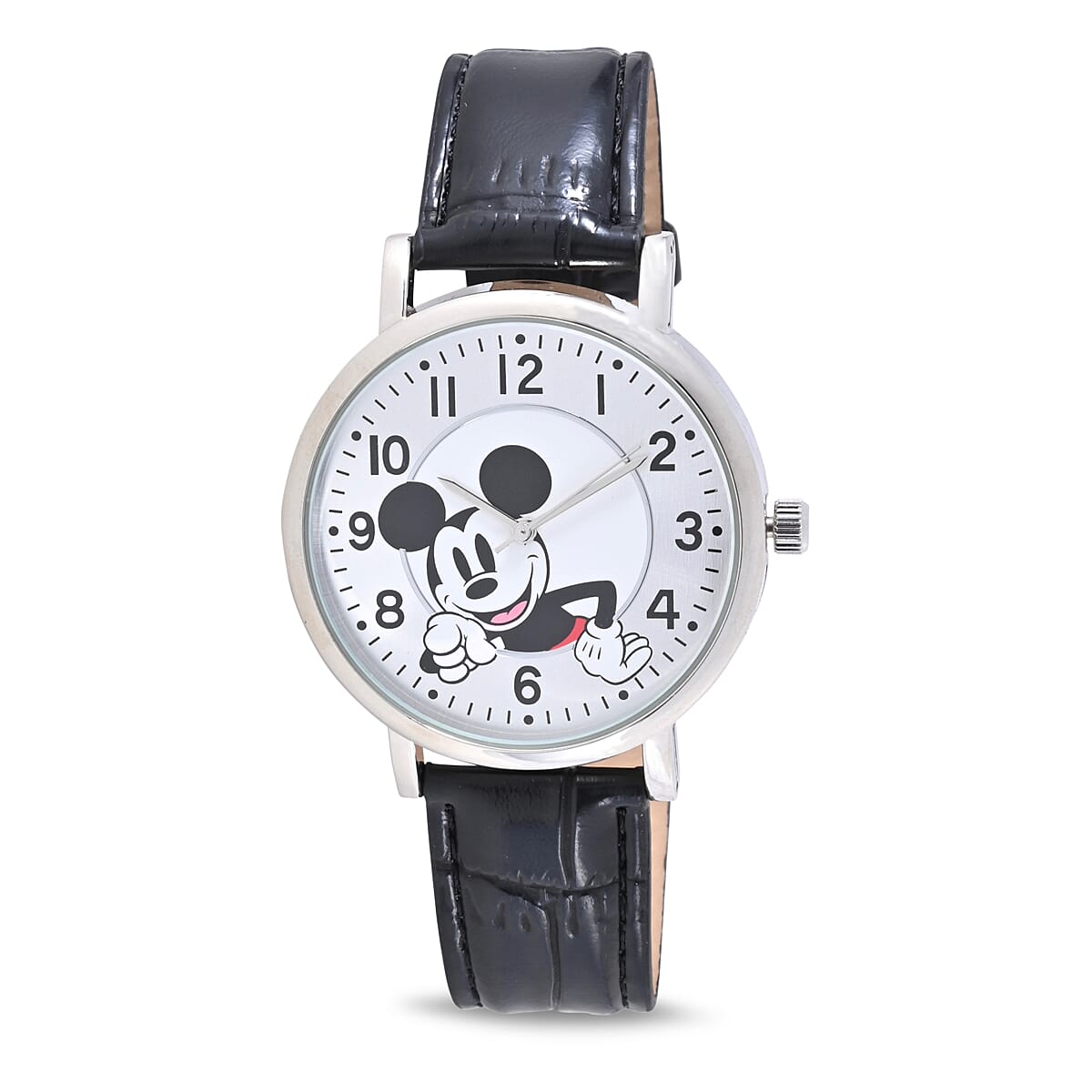 DISNEY Set of 2 Japanese Movement Mickey and Minnie Watch with Black Vegan Croc Leather (44mm, 7-9) & Pink Vegan Croc Leather (34mm, 6-8) image number 4
