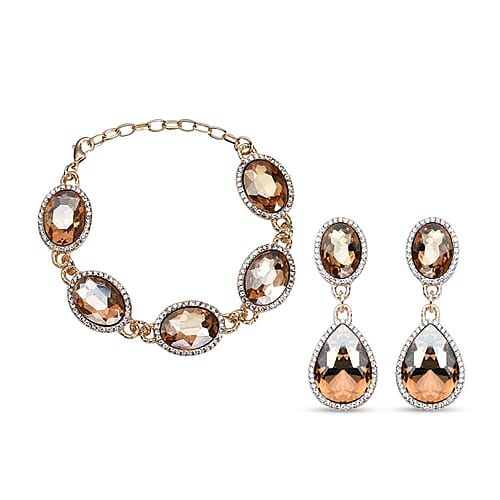 Simulated Champagne Quartz in Goldtone - Product card gallery slide 1 (9431368204543)