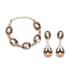 Simulated Champagne Quartz and Austrian Crystal Link Bracelet (7.0-9.0In) and Earrings in Goldtone image number 0
