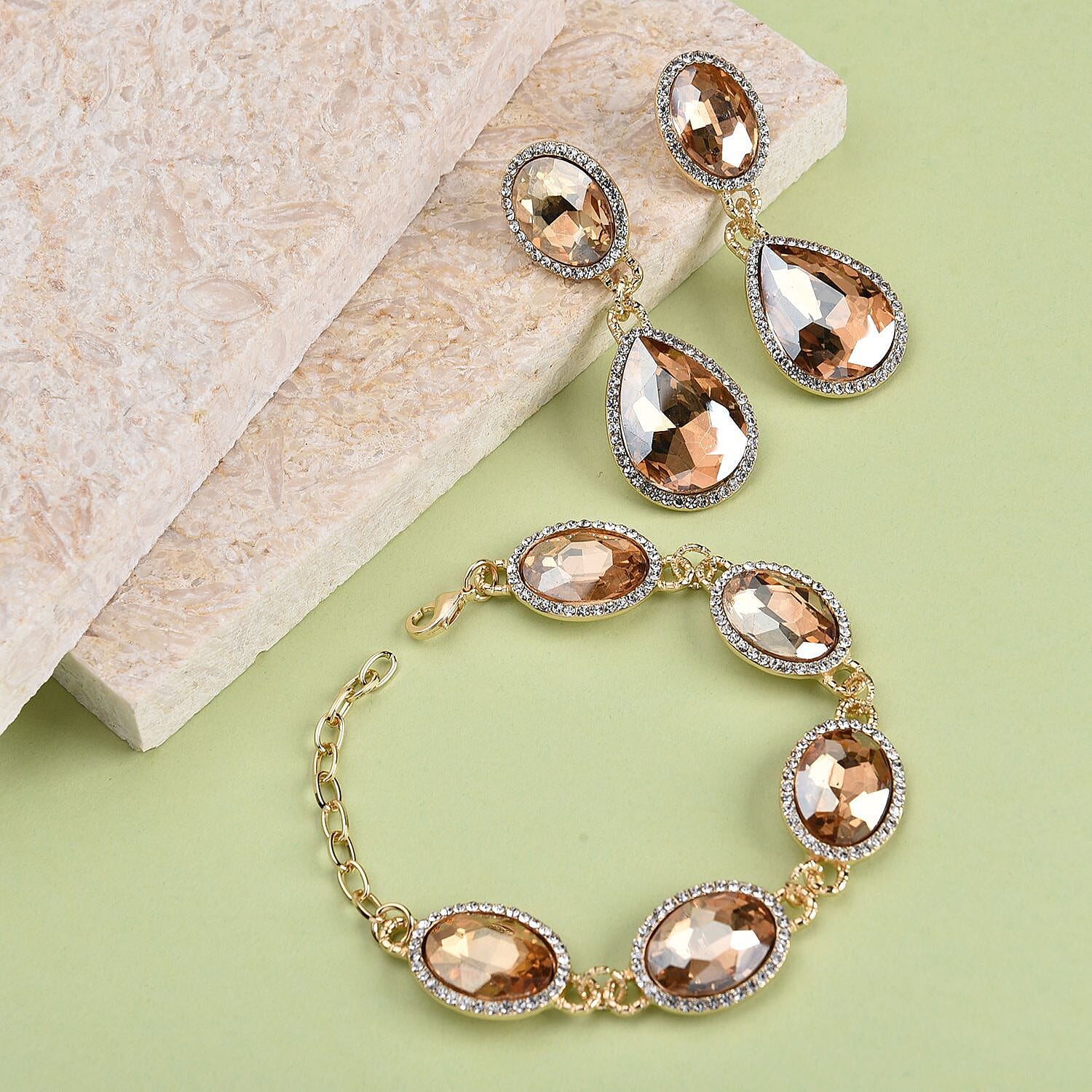 Simulated Champagne Quartz in Goldtone - Product card gallery slide 2 (10144544293147)