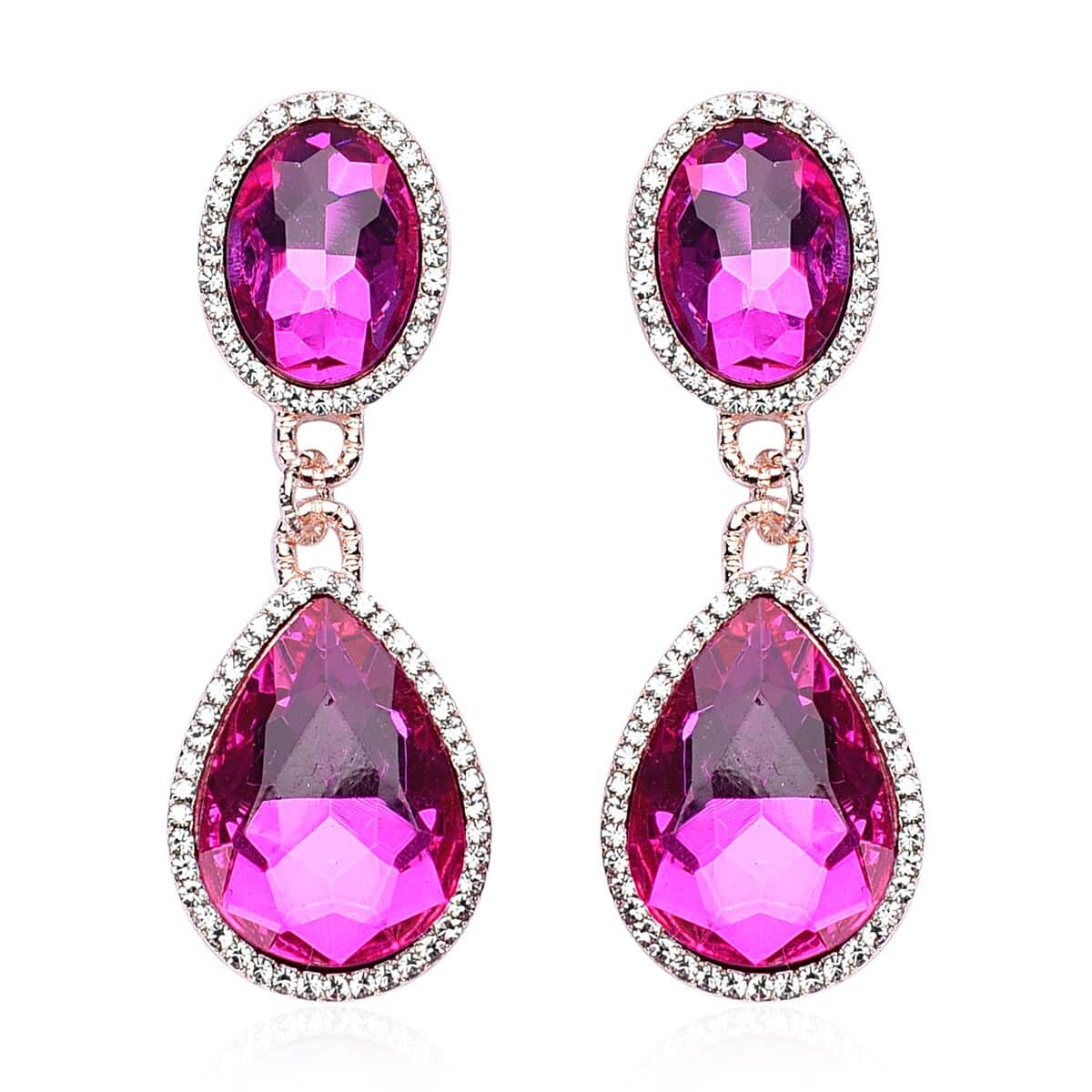 Simulated Pink Sapphire and Austrian Crystal Link Bracelet (7.0-9.0In) and Earrings in Rosetone image number 5