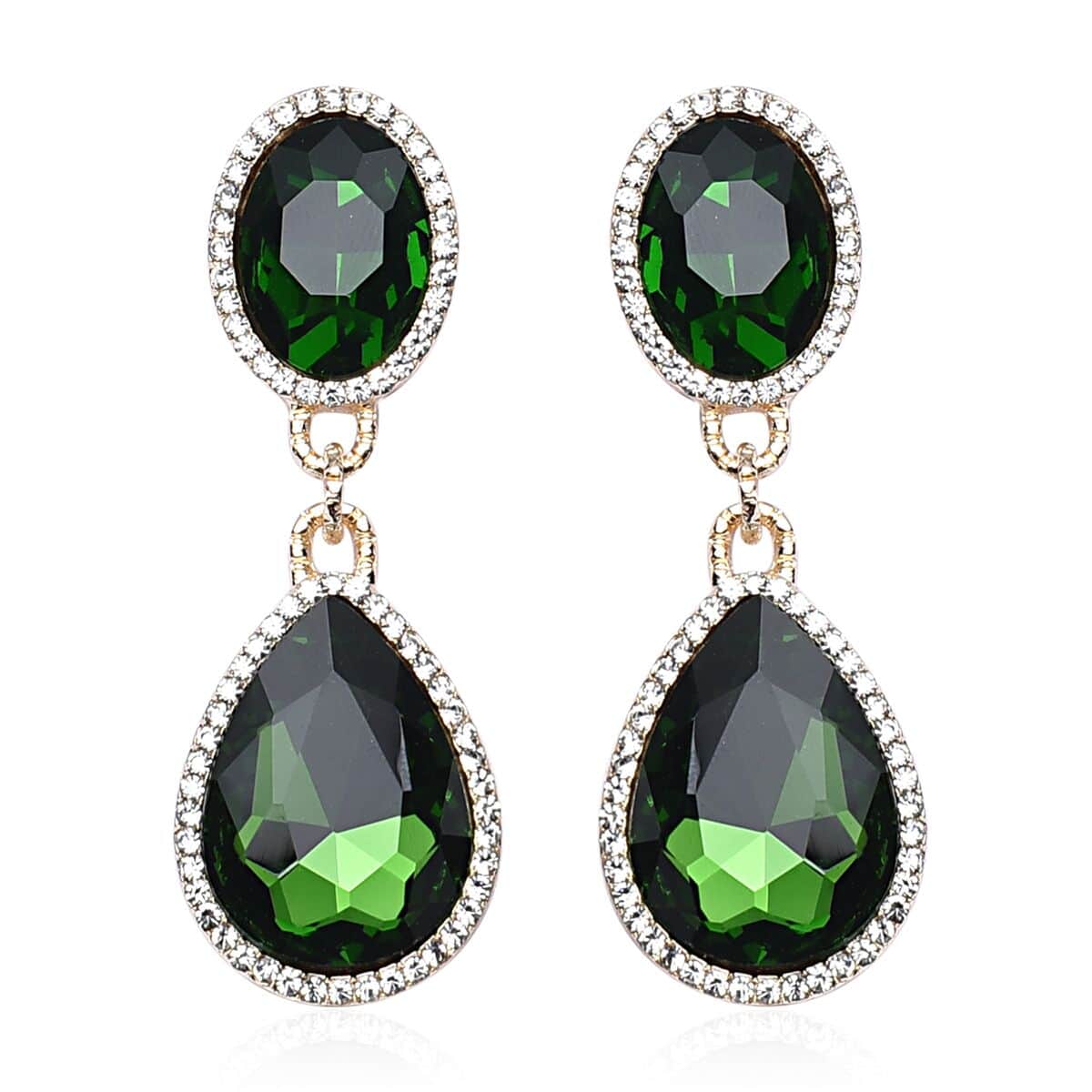 Simulated Diopside and Austrian Crystal Link Bracelet (7.0-9.0In) and Earrings in Goldtone image number 5