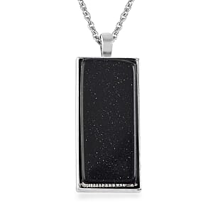 Blue Sandstone Dogtag Pendant Necklace 24 Inches in Silvertone & Stainless Steel 10.00 ctw