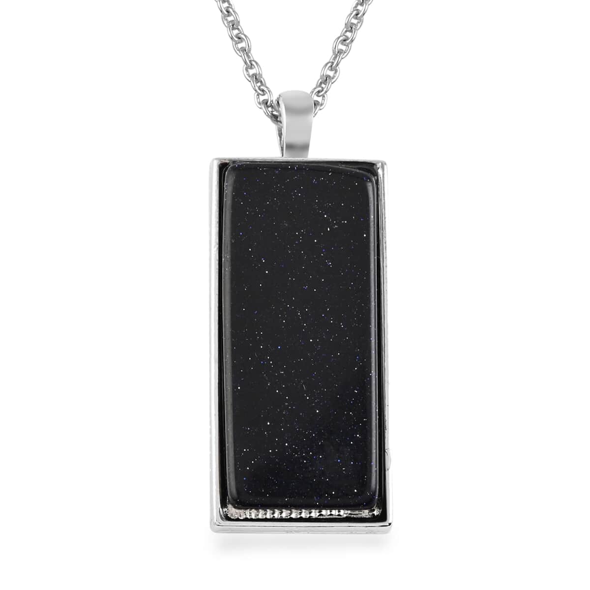 Blue Sandstone Dogtag Pendant Necklace 24 Inches in Silvertone & Stainless Steel 10.00 ctw image number 0