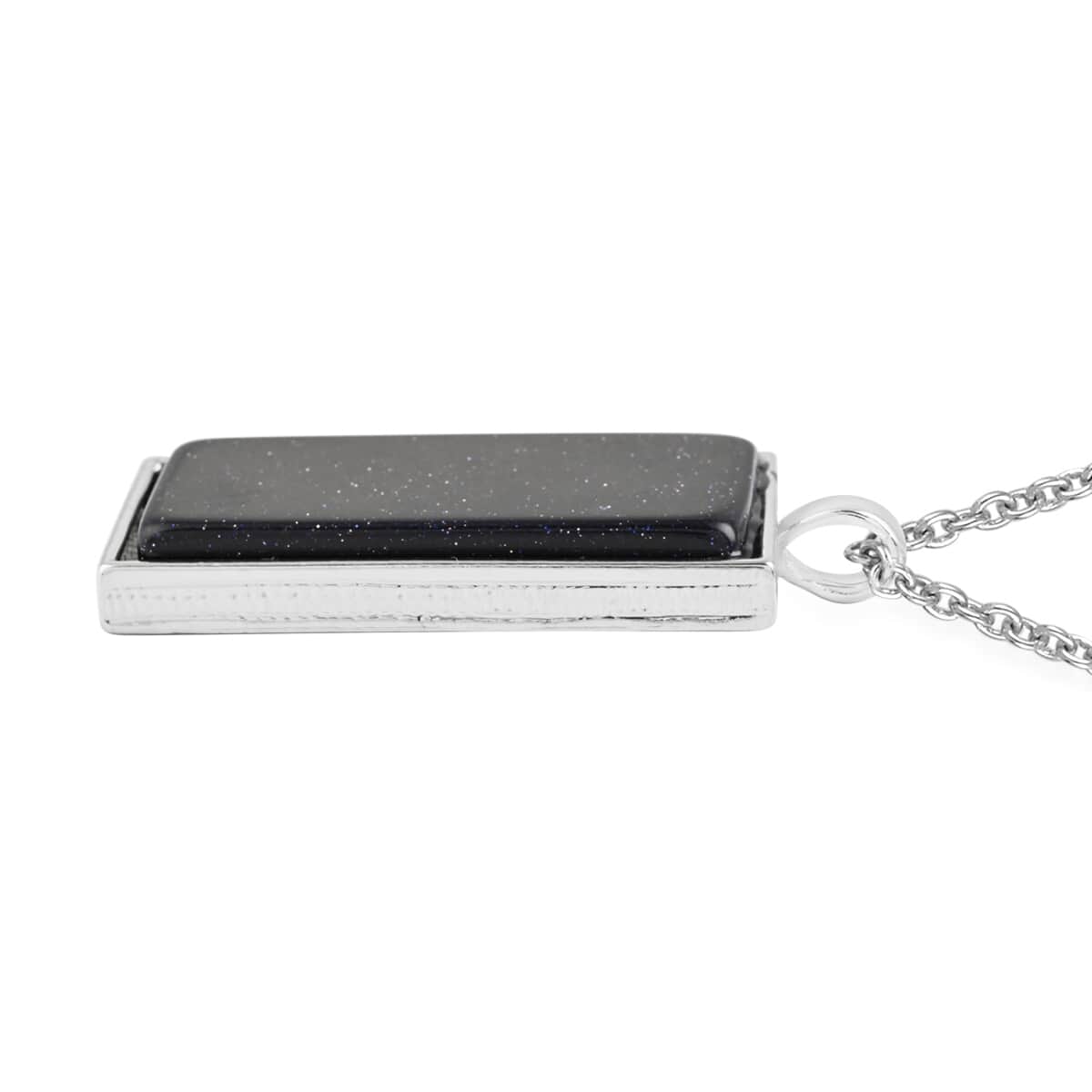 Blue Sandstone Dogtag Pendant Necklace 24 Inches in Silvertone & Stainless Steel 10.00 ctw image number 3