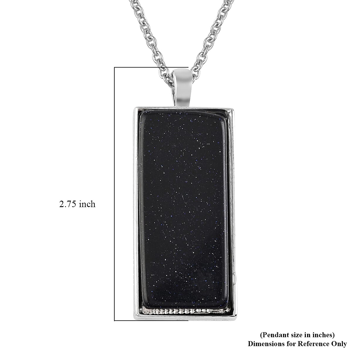 Blue Sandstone Dogtag Pendant Necklace 24 Inches in Silvertone & Stainless Steel 10.00 ctw