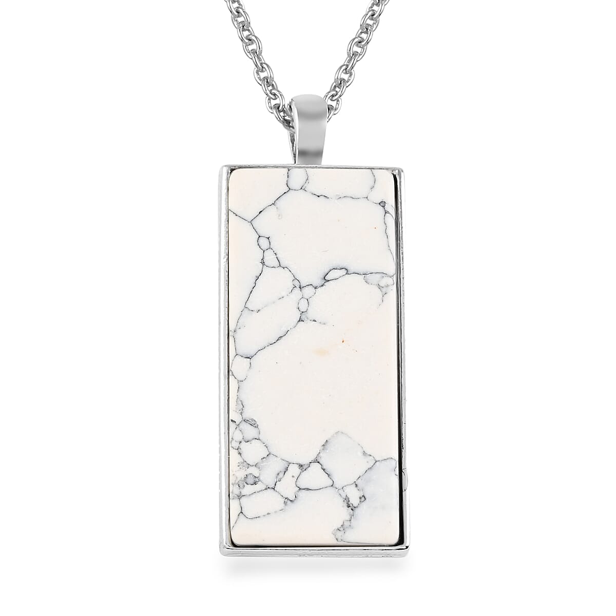 White Howlite Dogtag Pendant in Silvertone with Stainless Steel Necklace 24 Inches 10.00 ctw image number 0