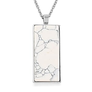 White Howlite Dogtag Pendant in Silvertone with Stainless Steel Necklace 24 Inches 10.00 ctw