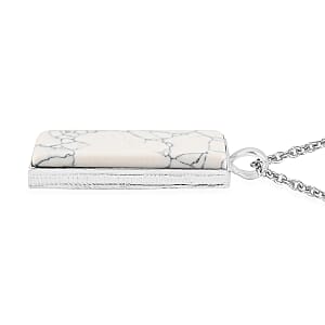 White Howlite Dogtag Pendant in Silvertone with Stainless Steel Necklace 24 Inches 10.00 ctw