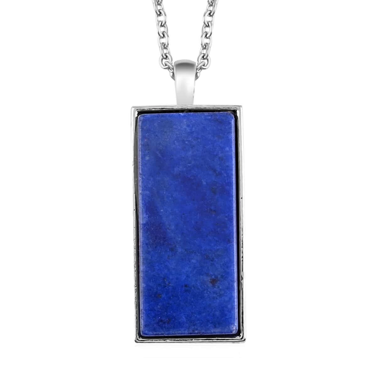 Lapis Lazuli 10.00 ctw Dogtag Pendant in Silvertone with Stainless Steel Necklace 24 Inches image number 0