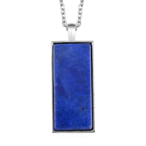 Lapis Lazuli 10.00 ctw Dogtag Pendant in Silvertone with Stainless Steel Necklace 24 Inches