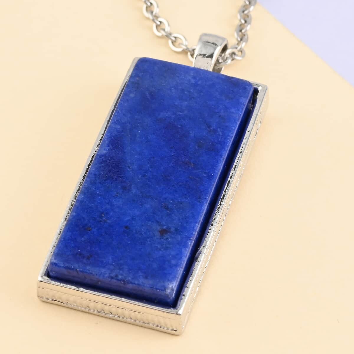 Lapis Lazuli 10.00 ctw Dogtag Pendant in Silvertone with Stainless Steel Necklace 24 Inches image number 1